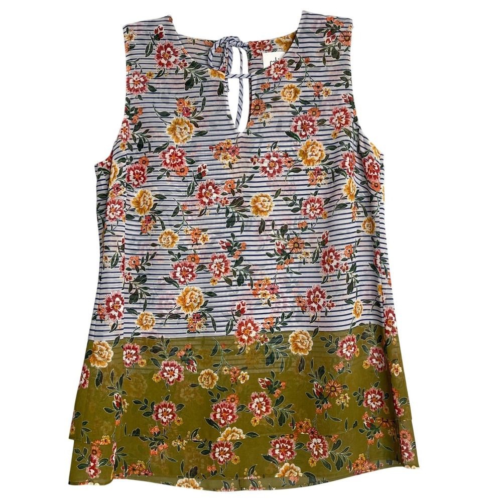 Cabi Womens XS Penelope Mixed Print‎ Stripe Floral Sleeveless Keyhole Tunic Tank